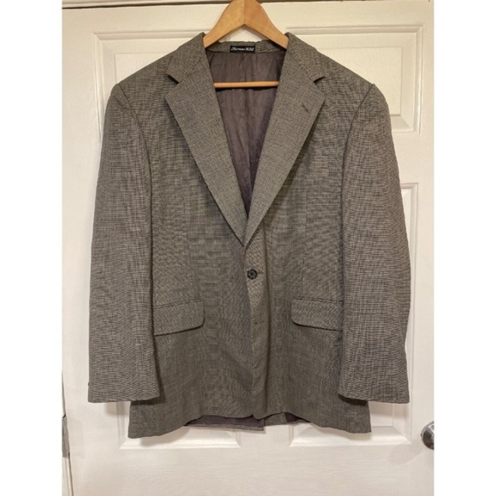 Tom James Executive Herringbone Blazer 2 Button Sport Coat 44R Gray Tailored USA